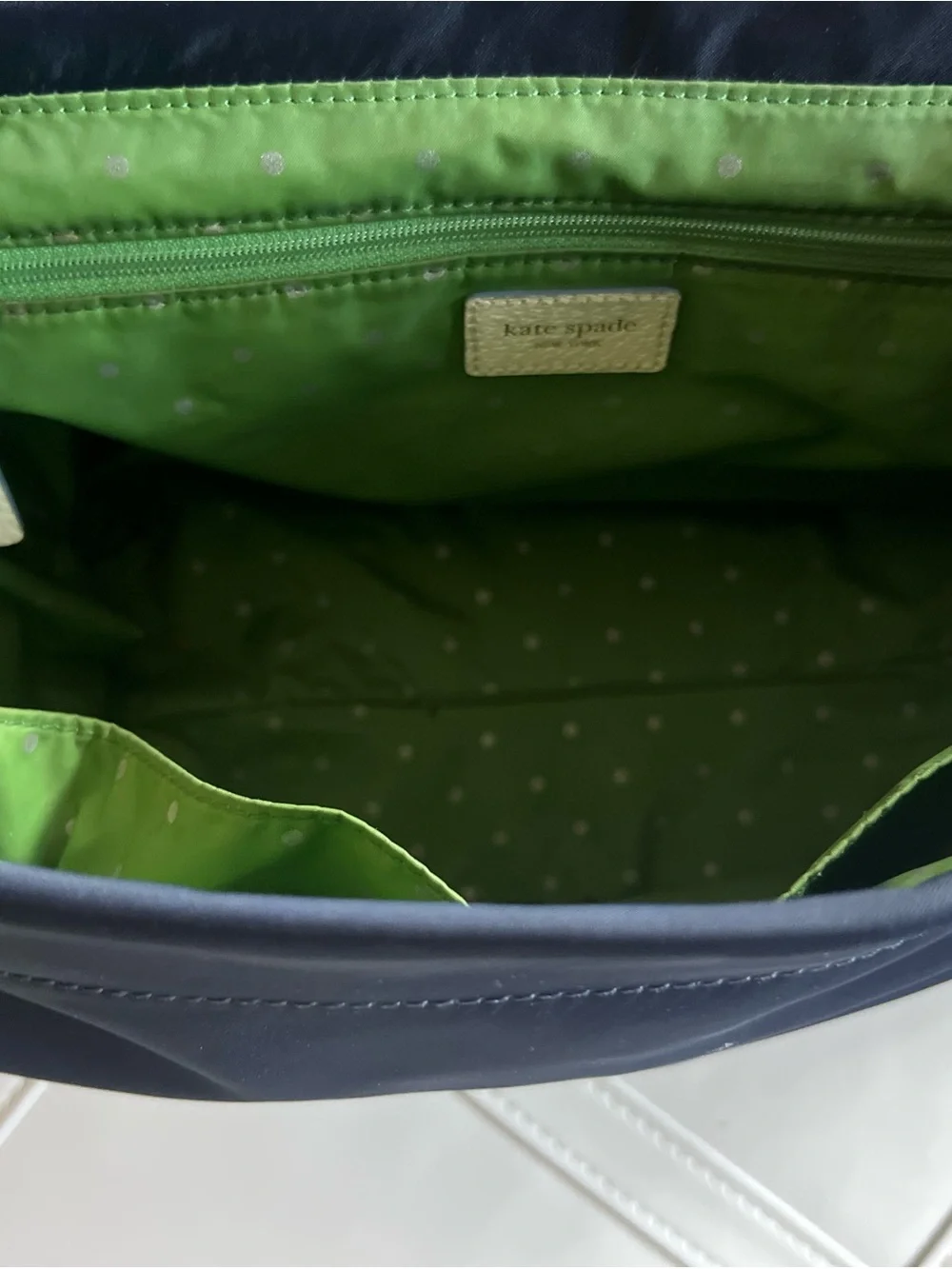 kate spade Navy and White Baby Bag with Logo Plaque